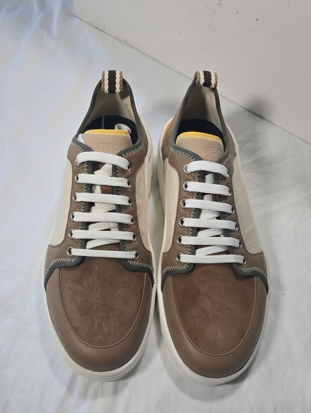 Fendi Men’s Brown, Cream & Yellow Low-Top Sneakers